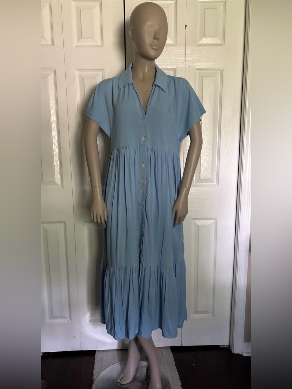 Zara Light Blue Button-Down Maxi Dress